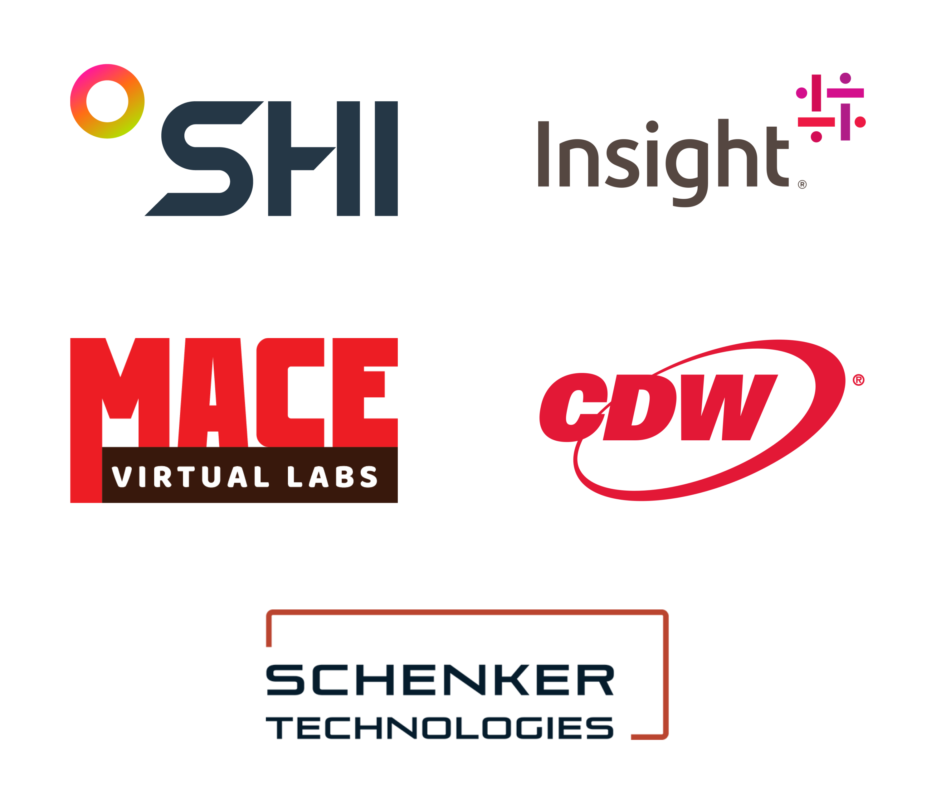 SHI, Insight, CDW, MACE Virtual Labs, Schenker Technologies Logos