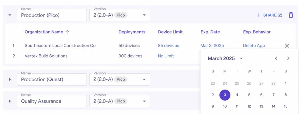 Set time limits for VR application sharing on ManageXR.