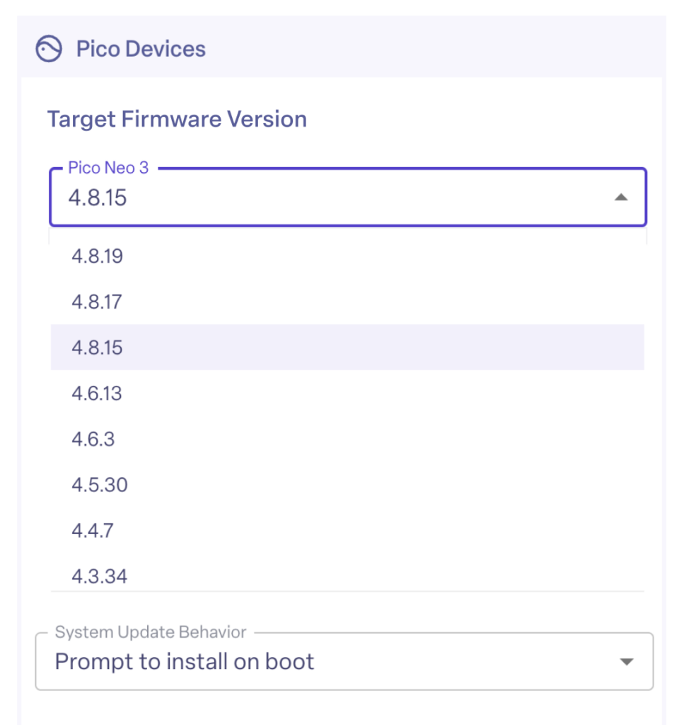 screenshot of selecting firmware on Pico devices